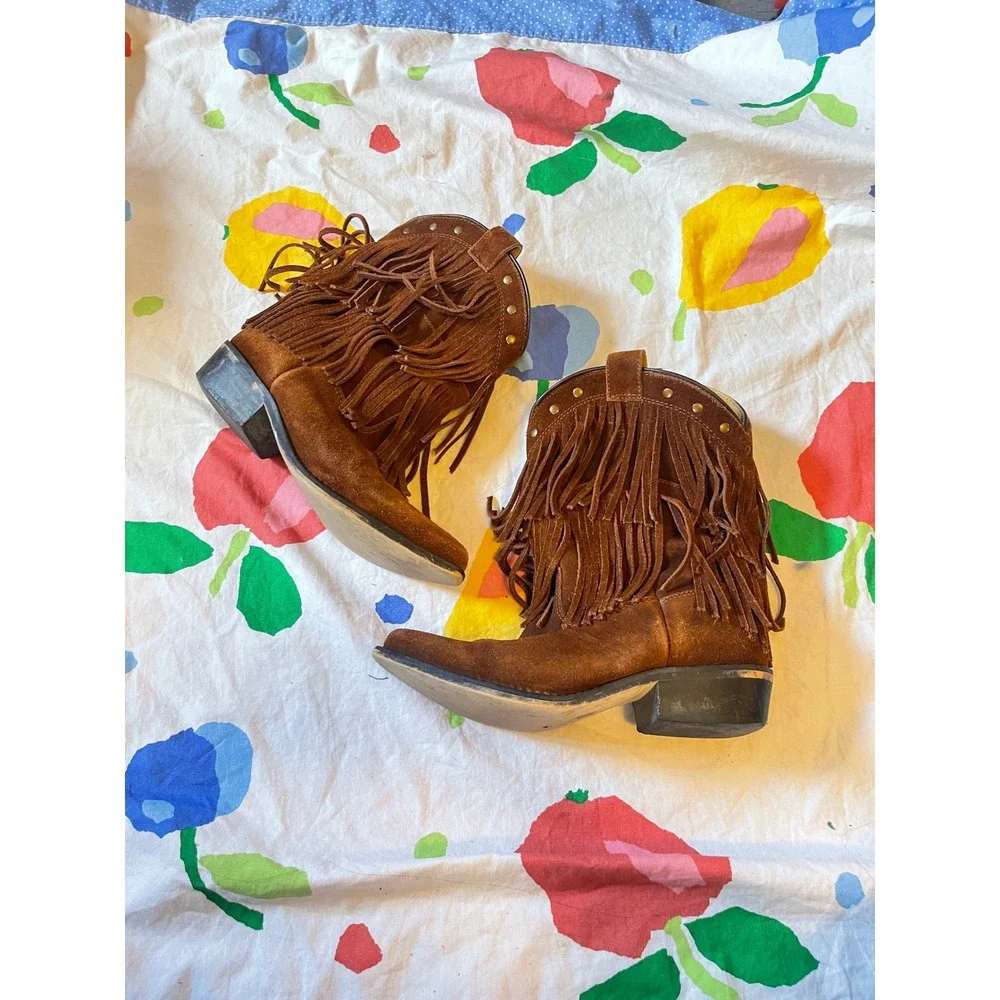 Shyanne Kids‎ Brown Suede Fringe Cowboy Boots Size 3